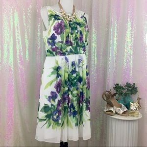 Ralph Lauren Pleated Boatneck Purple Flowers Dress